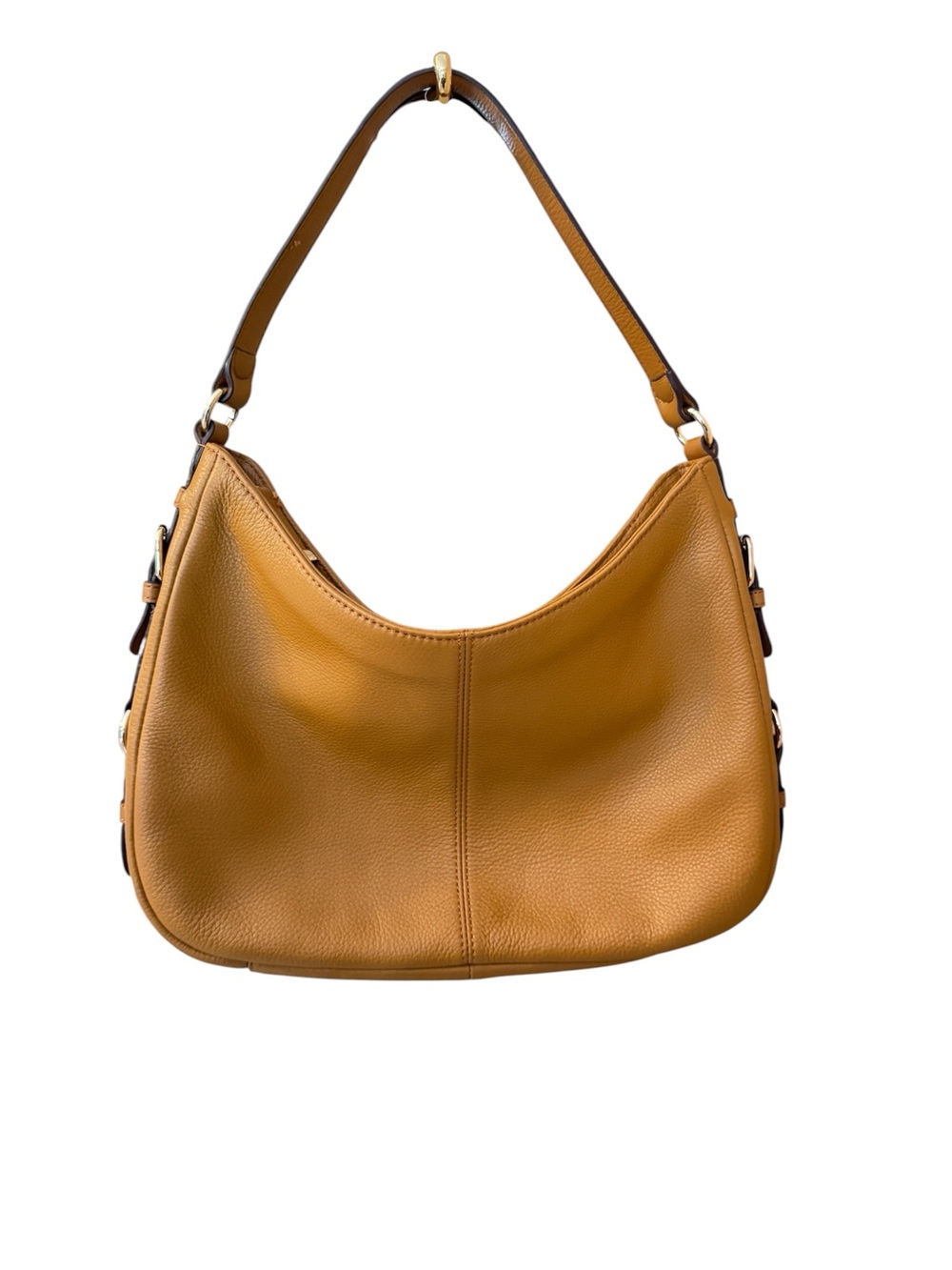 Calvin Klein Pebbled Leather Shoulder Bag in Cognac